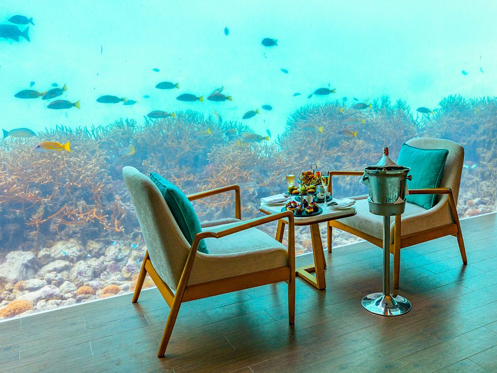 Underwater bungalow dining